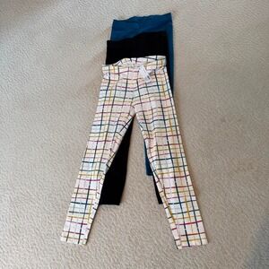 Soft Girls Leggings White Checked With A Multi Color Grid & Black & Blue